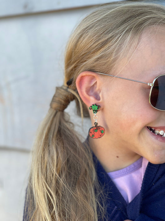 Fall Pumpkin Dangle Stud Earrings