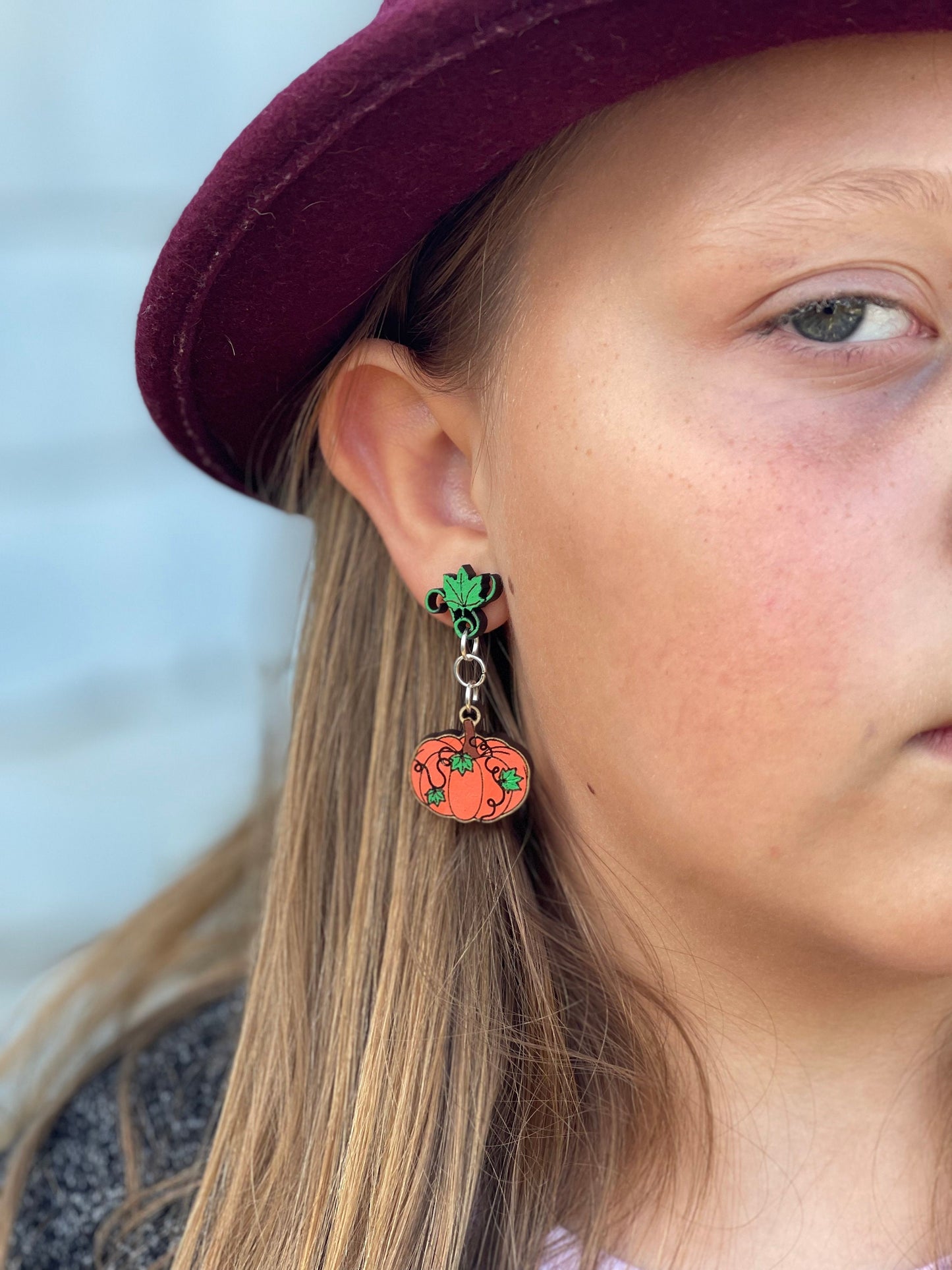 Fall Pumpkin Dangle Stud Earrings