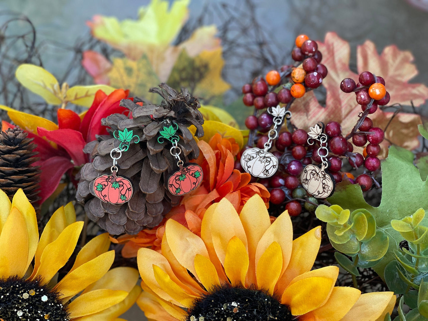 Fall Pumpkin Dangle Stud Earrings