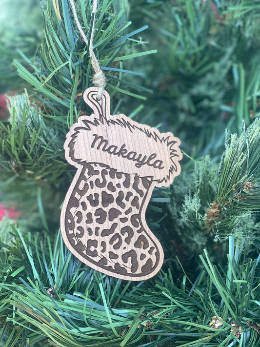 Personalized Leopard Print Stocking Ornament | Custom Name & Year | Cheetah Print