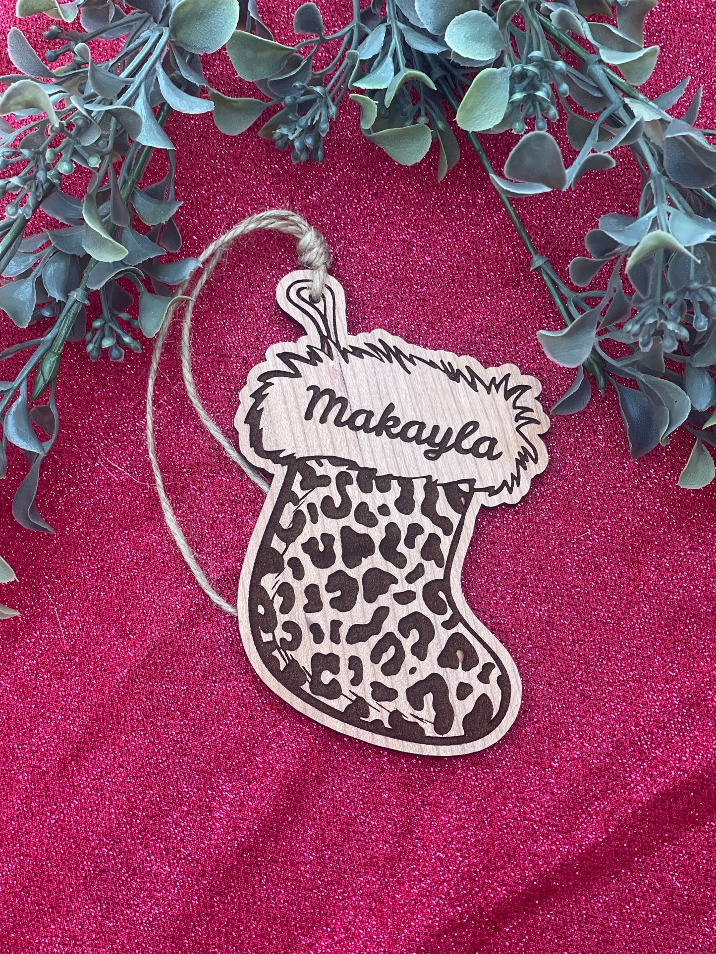 Personalized Leopard Print Stocking Ornament | Custom Name & Year | Cheetah Print