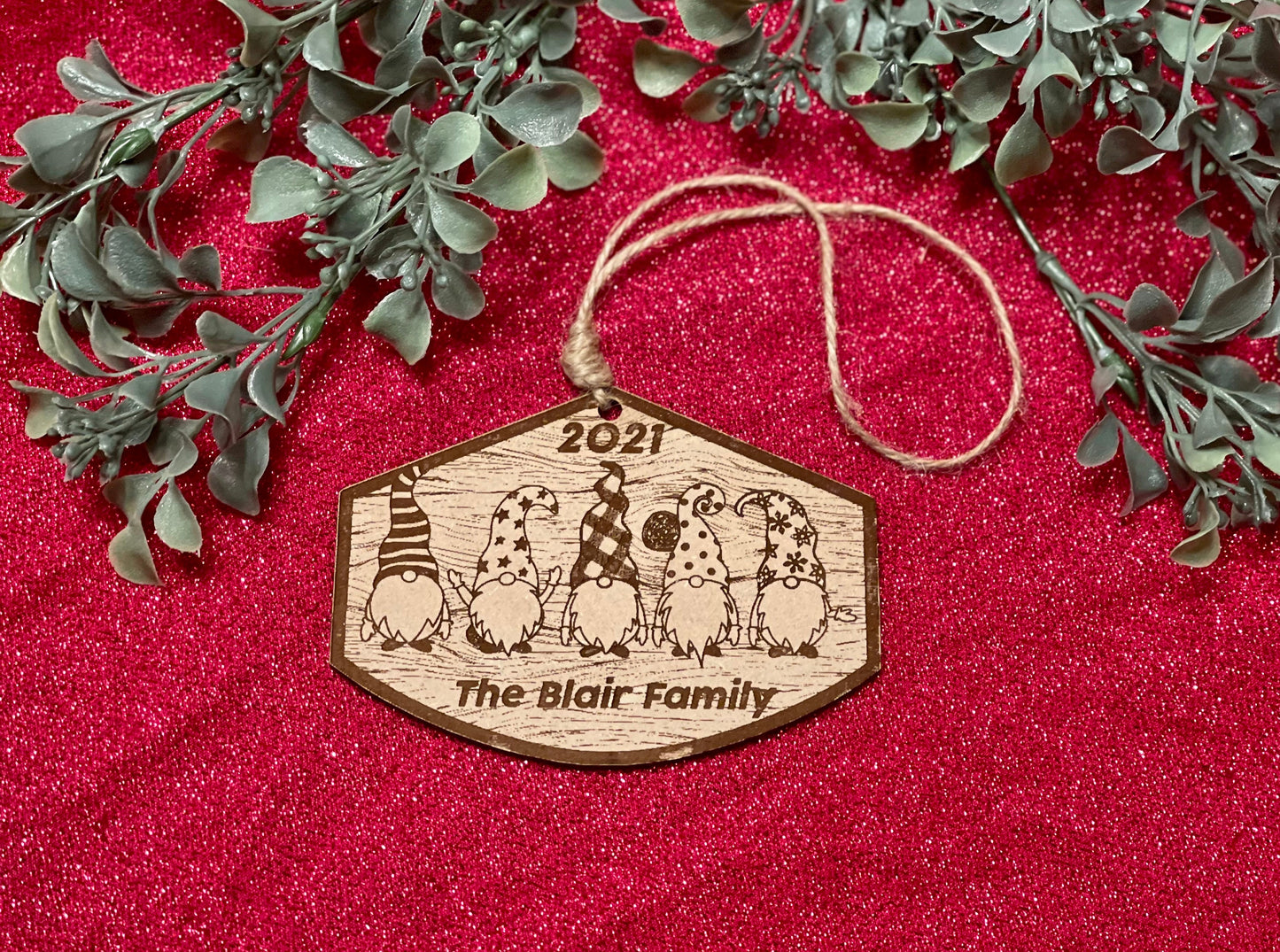 Custom Gnome Family & Pet Christmas Ornament | Personalized Engraved Wood Keepsake | Rustic Holiday Decor