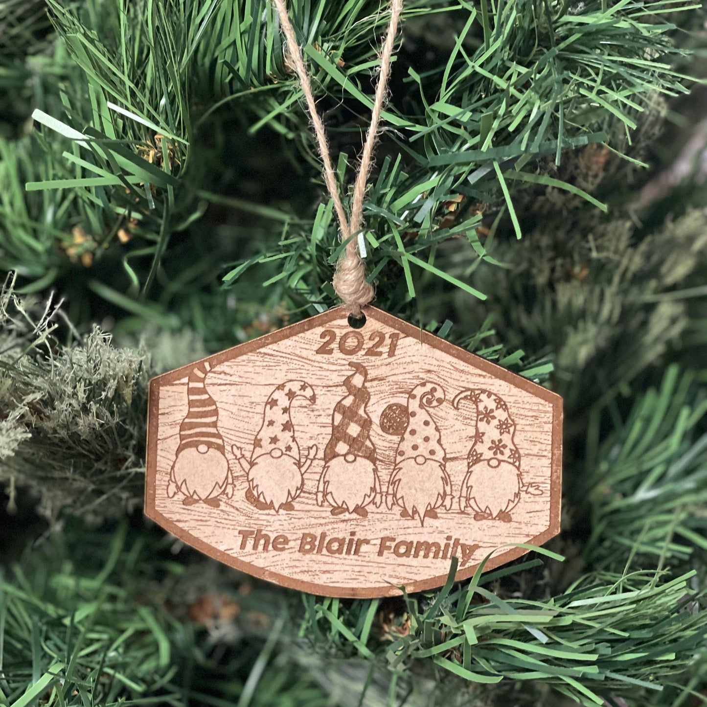 Custom Gnome Family & Pet Christmas Ornament | Personalized Engraved Wood Keepsake | Rustic Holiday Decor