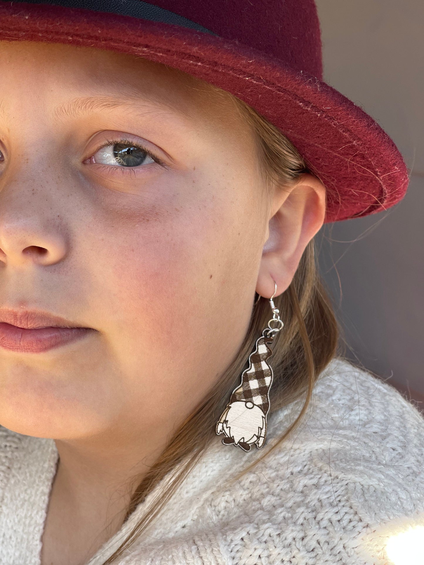 Plaid Hat Gnome Dangle Earrings