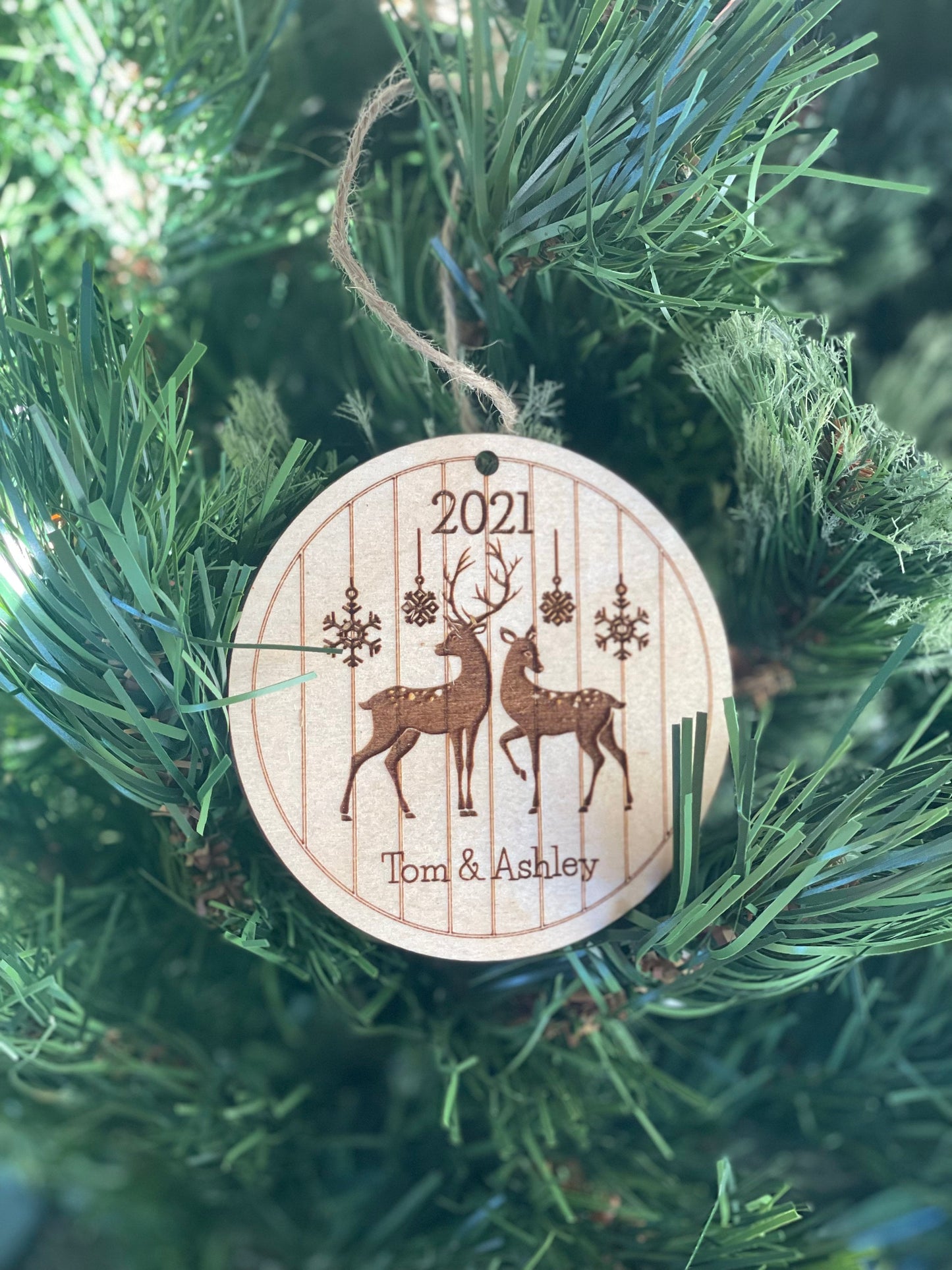 Personalized Couple Deer & Snowflakes Christmas Ornament | Custom Name | First Christmas Together