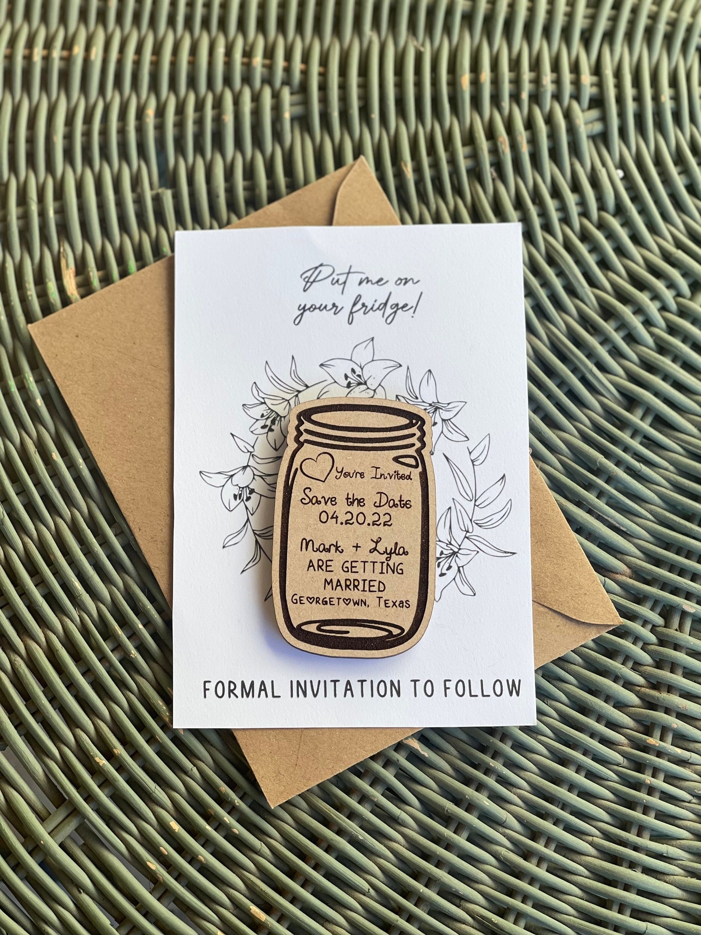 Save The Date Personalized Rustic Mason Jar Magnets & Invitations/Wedding Favors