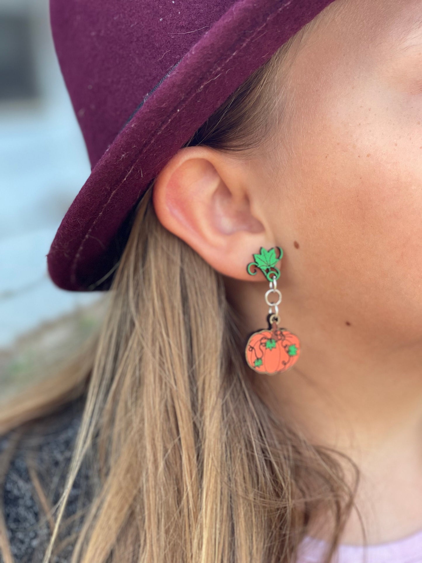 Fall Pumpkin Dangle Stud Earrings