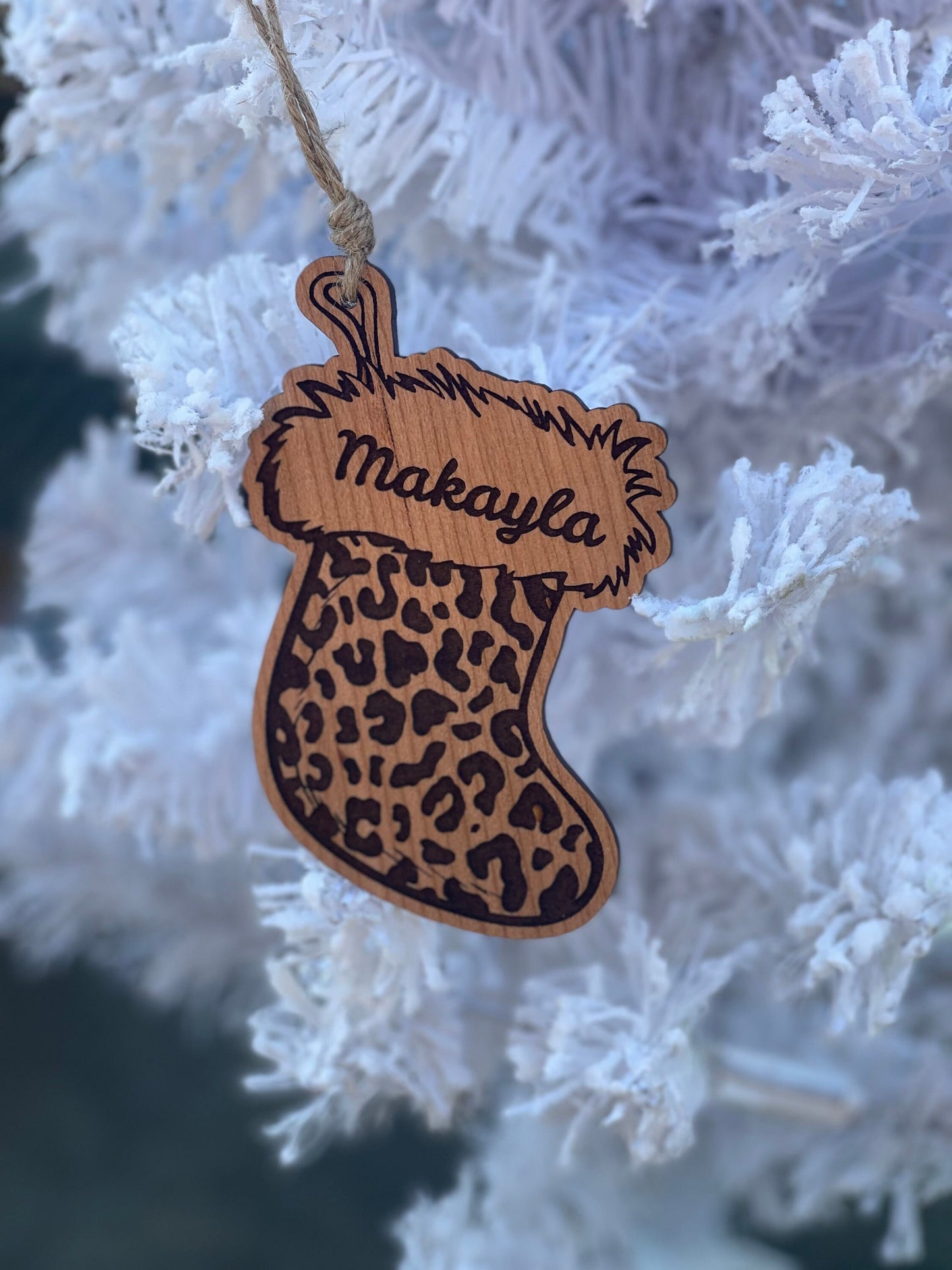 Personalized Leopard Print Stocking Ornament | Custom Name & Year | Cheetah Print