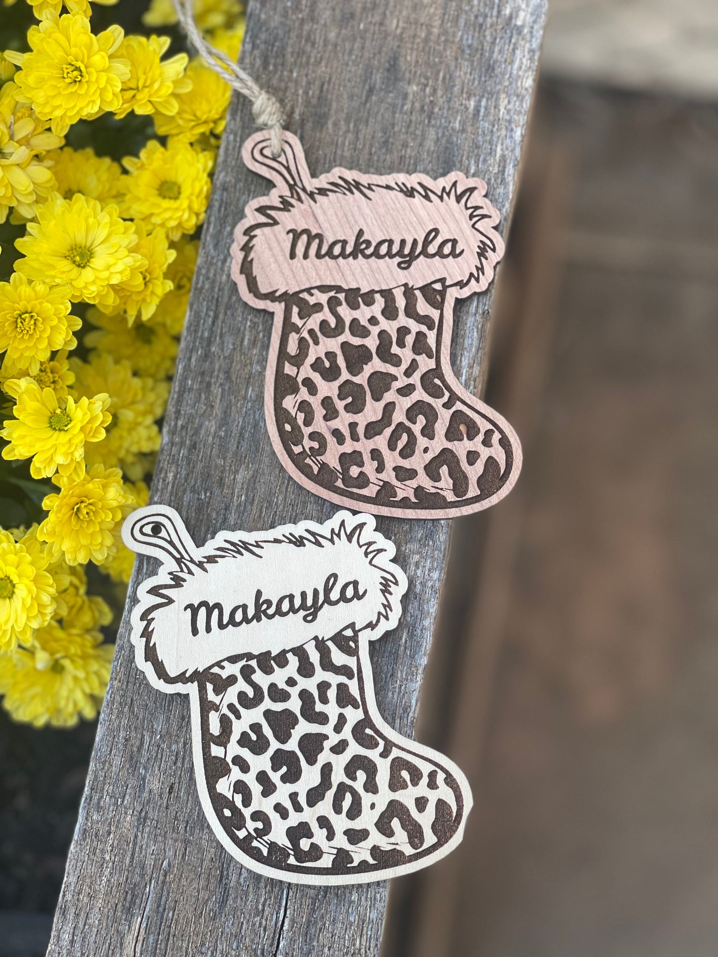 Personalized Leopard Print Stocking Ornament | Custom Name & Year | Cheetah Print