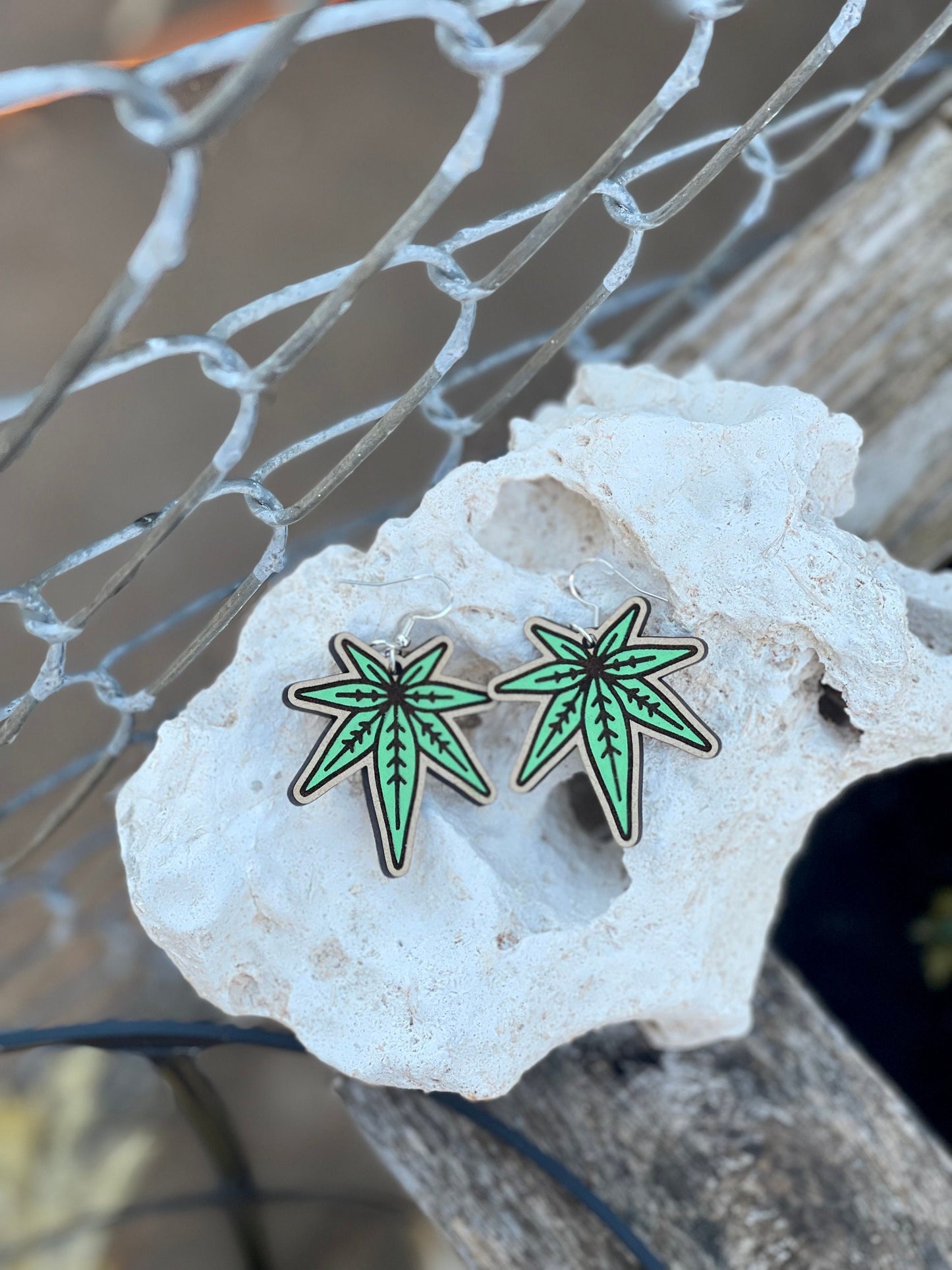 Cannabis Leaf Pop Art Dangle Earrings – Laser Engraved & Hand-Painted | Bold Statement Jewelry