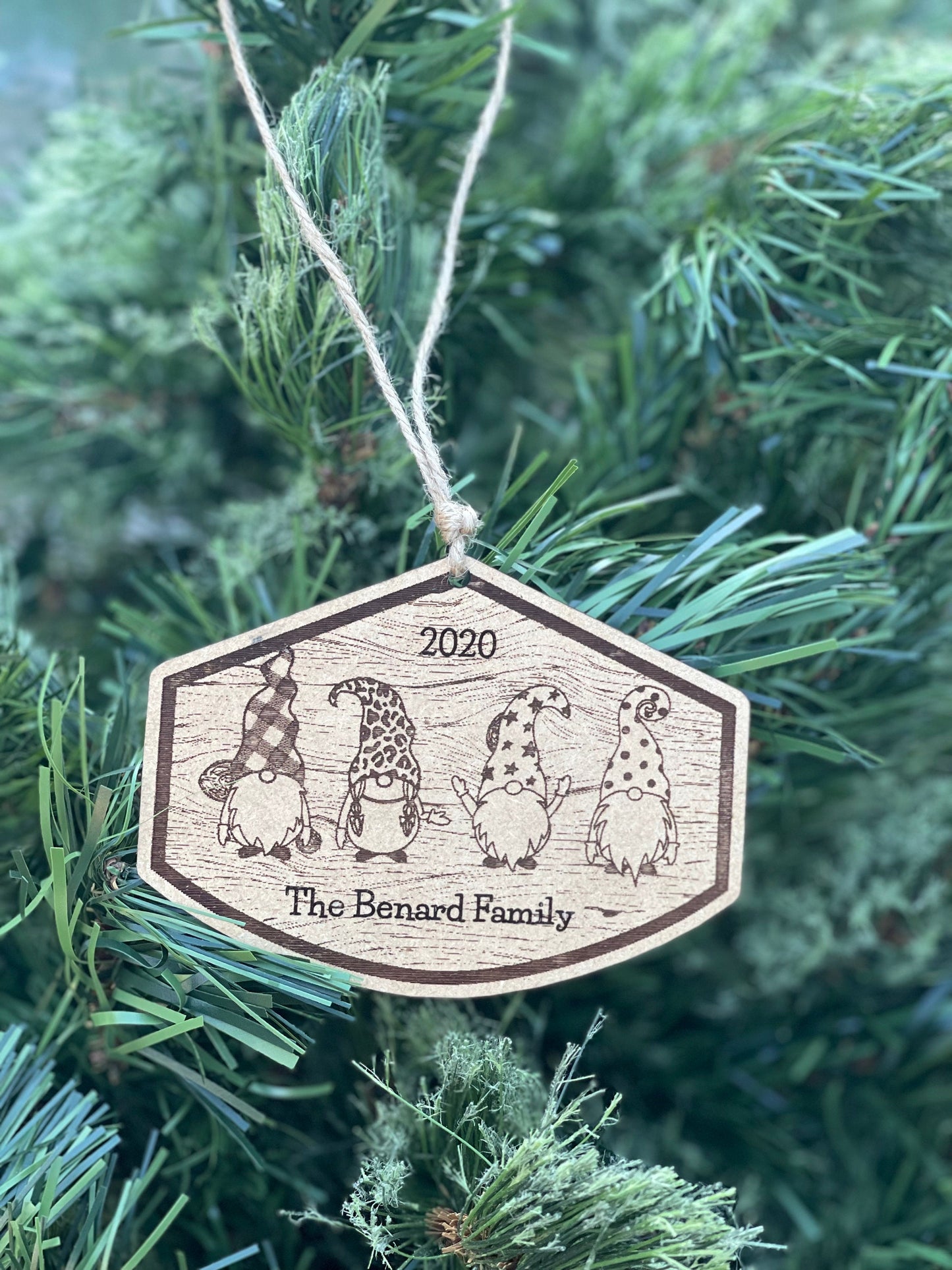 Custom Gnome Family & Pet Christmas Ornament | Personalized Engraved Wood Keepsake | Rustic Holiday Decor