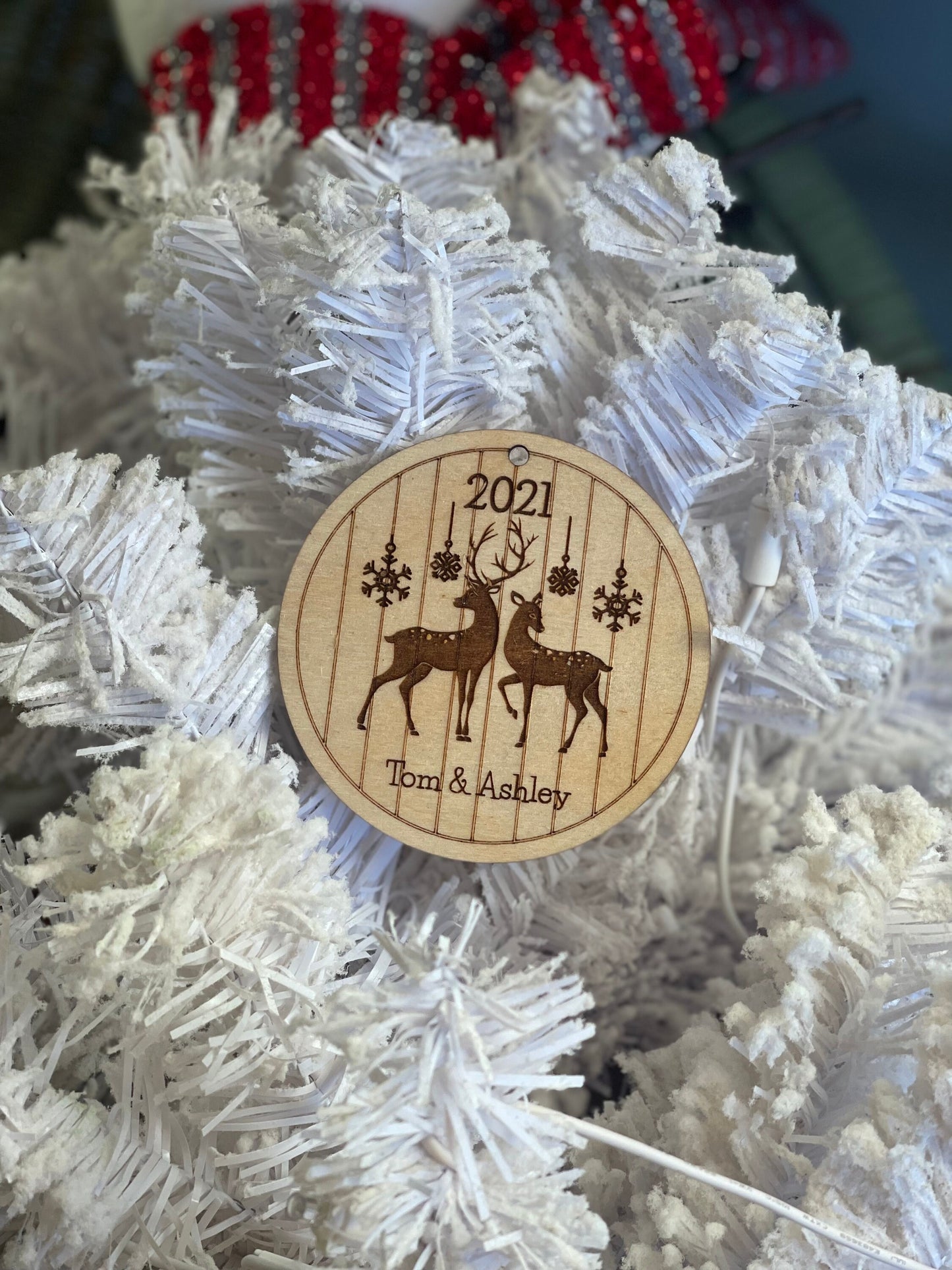 Personalized Couple Deer & Snowflakes Christmas Ornament | Custom Name | First Christmas Together