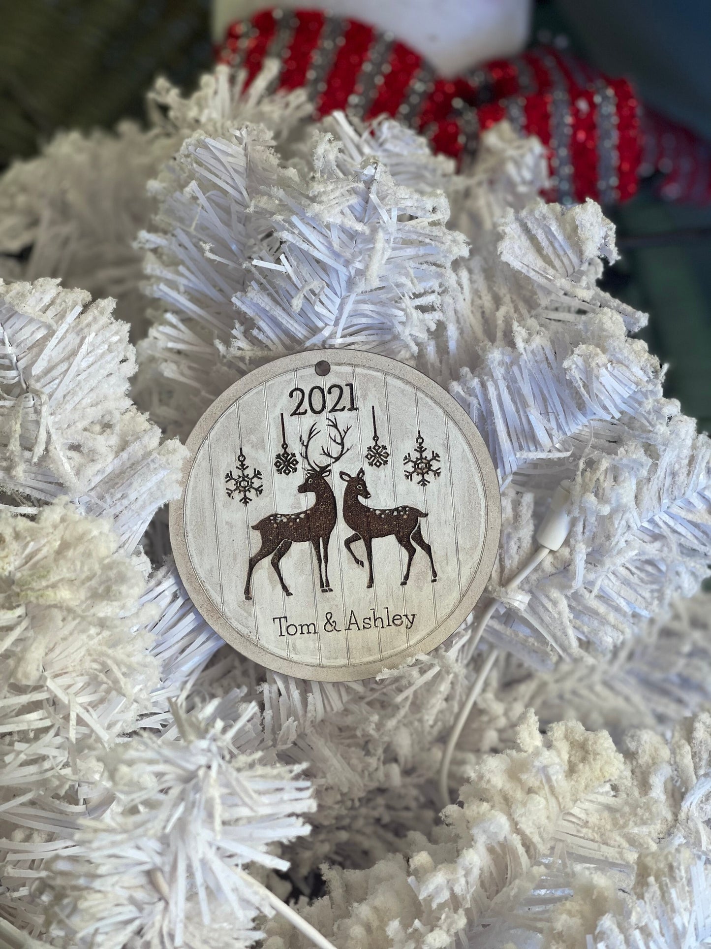 Personalized Couple Deer & Snowflakes Christmas Ornament | Custom Name | First Christmas Together