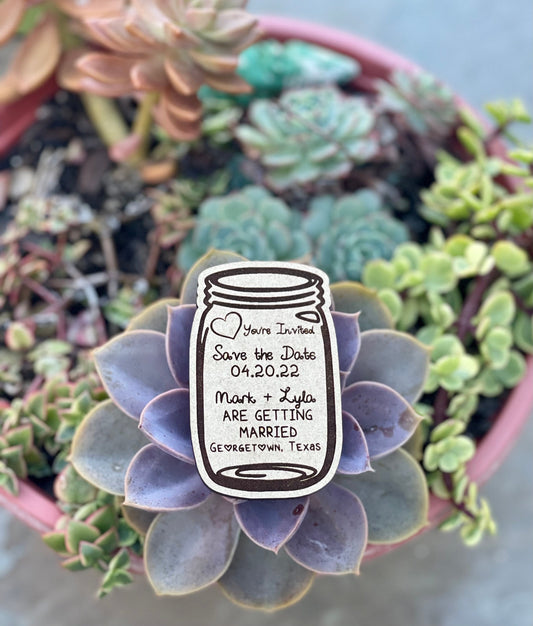 Save The Date Personalized Rustic Mason Jar Magnets & Invitations/Wedding Favors