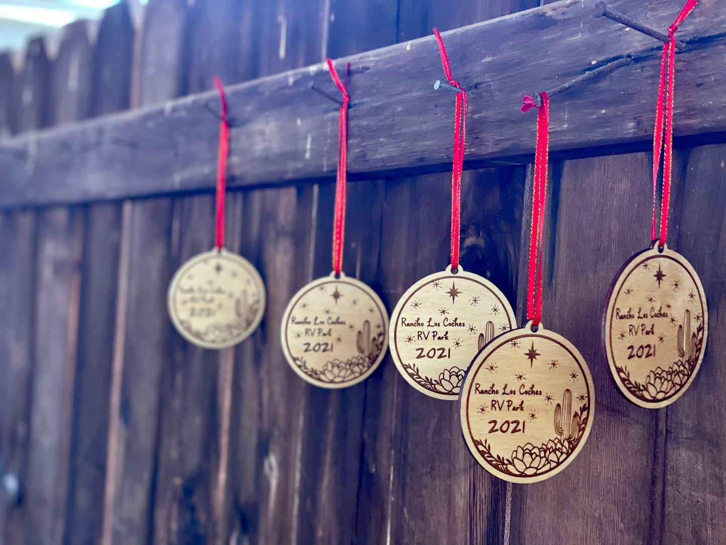 Custom Personalized Cactus & Lotus Flower Christmas Ornament | Engraved Wood | Rustic Decor flowers.