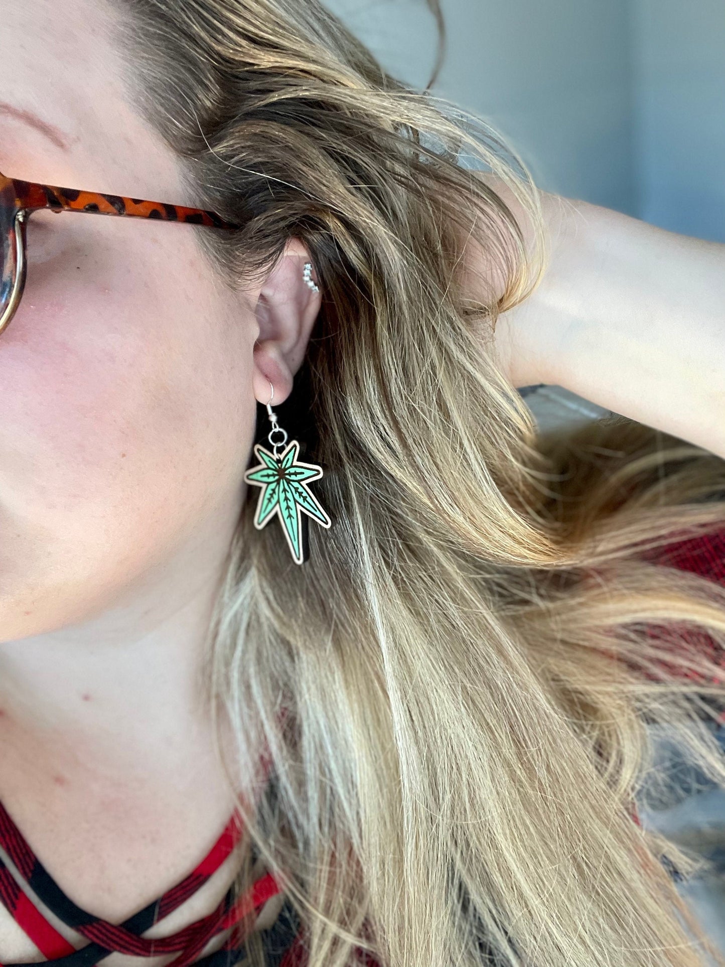 Cannabis Leaf Pop Art Dangle Earrings – Laser Engraved & Hand-Painted | Bold Statement Jewelry