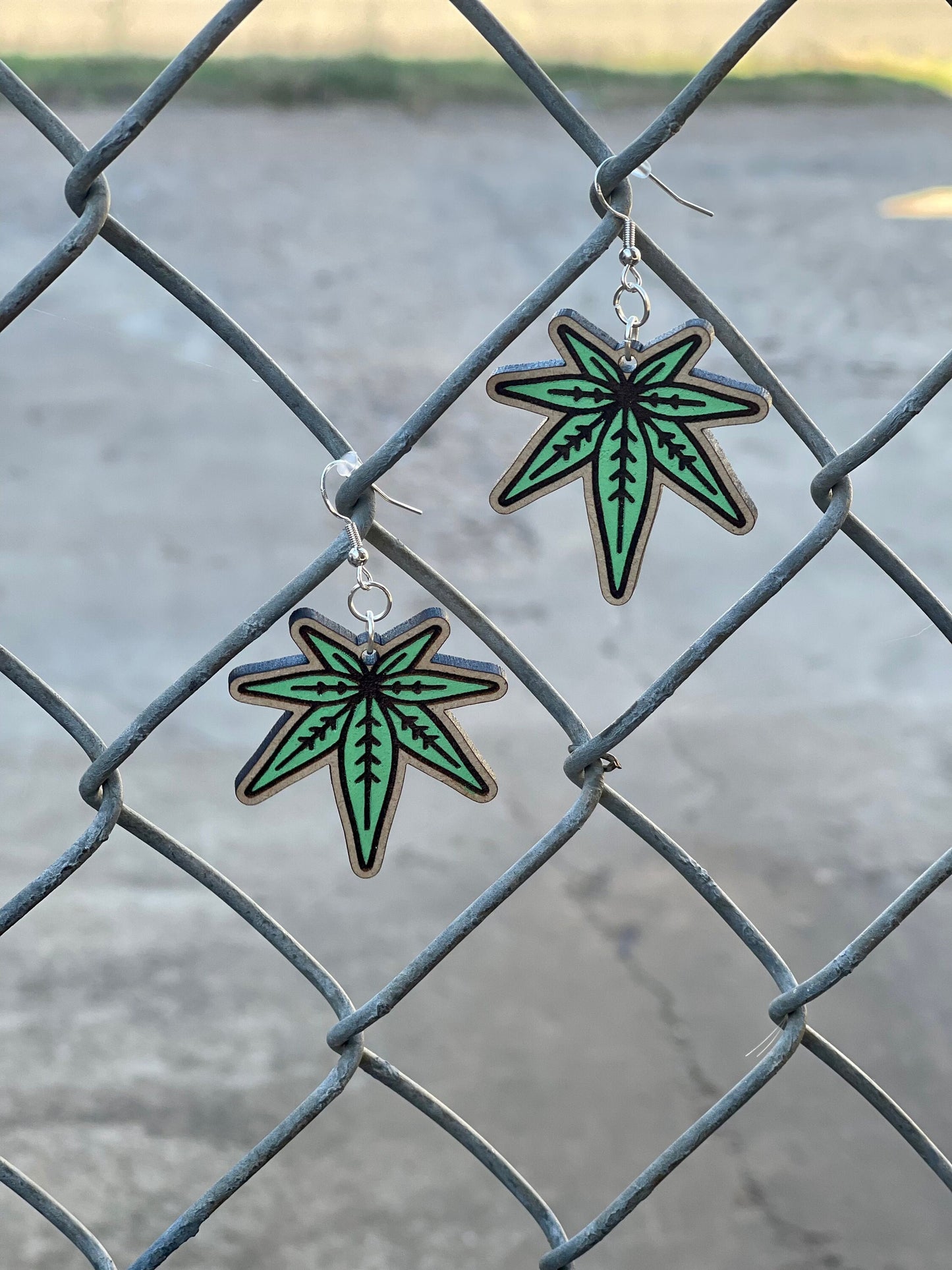 Cannabis Leaf Pop Art Dangle Earrings – Laser Engraved & Hand-Painted | Bold Statement Jewelry