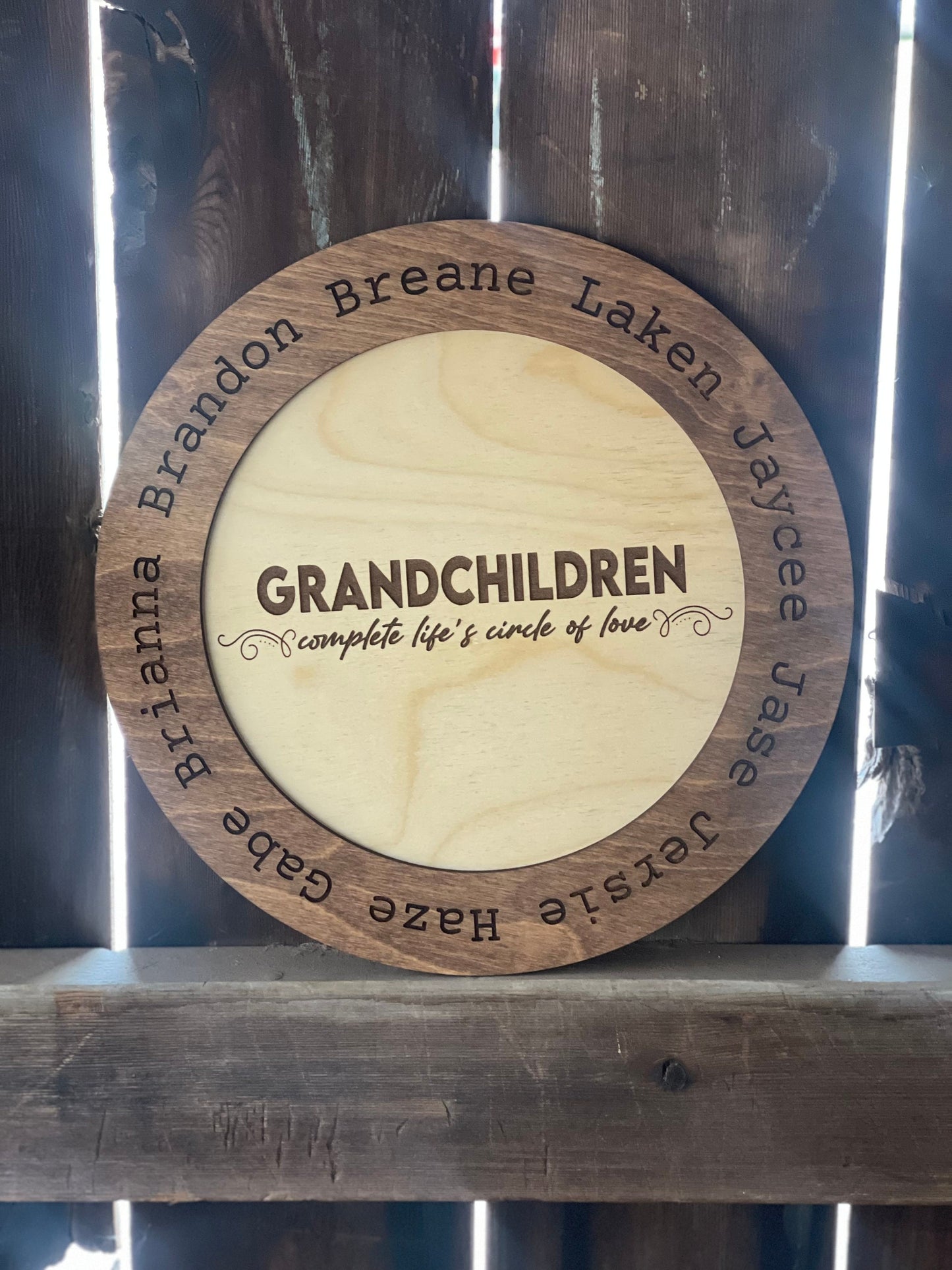 Personalized Grandparents Sign | Wood Engraved with Grandkids’ Names | “Grandchildren Complete Life's Circle of Love”