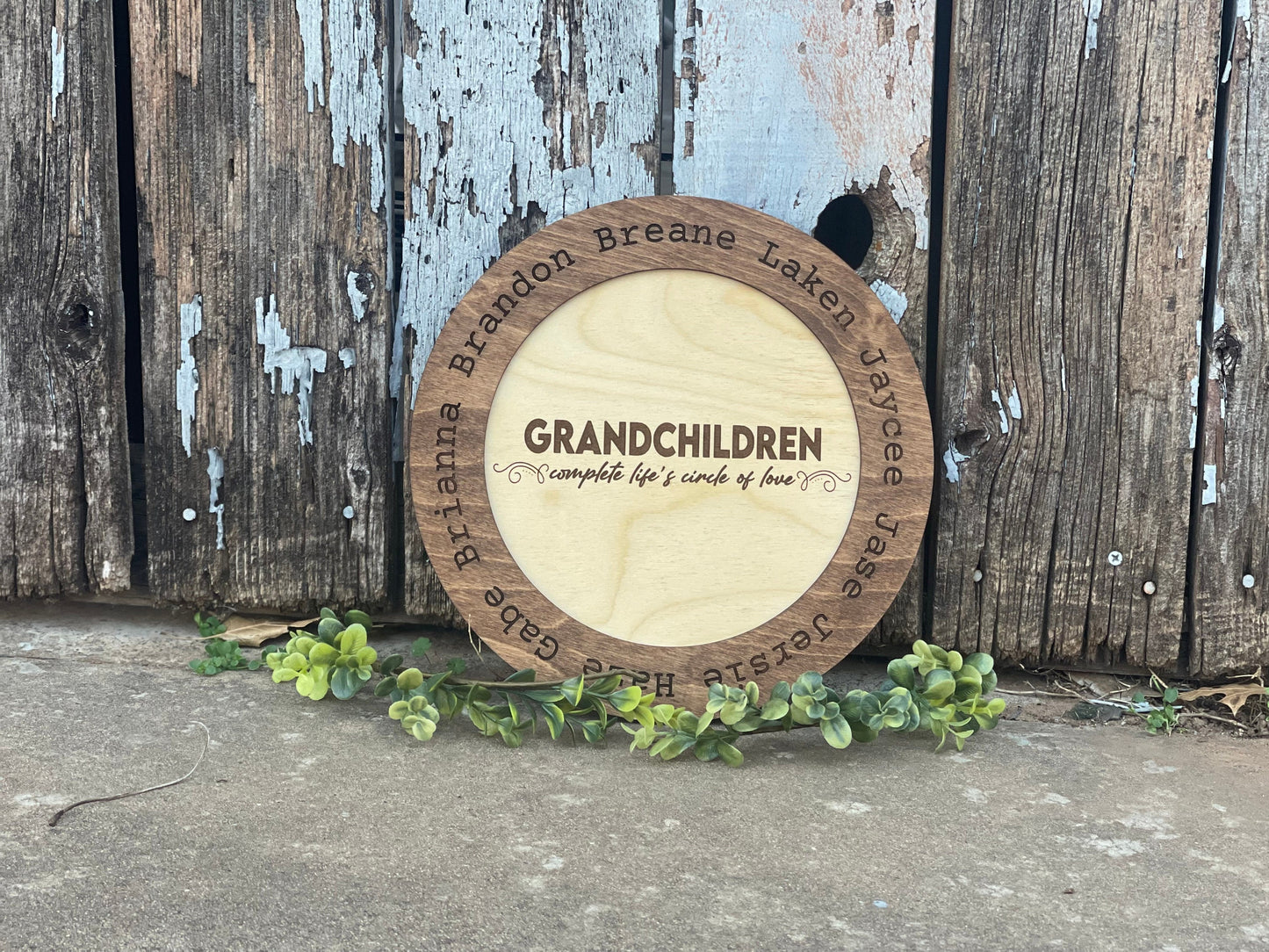 Personalized Grandparents Sign | Wood Engraved with Grandkids’ Names | “Grandchildren Complete Life's Circle of Love”