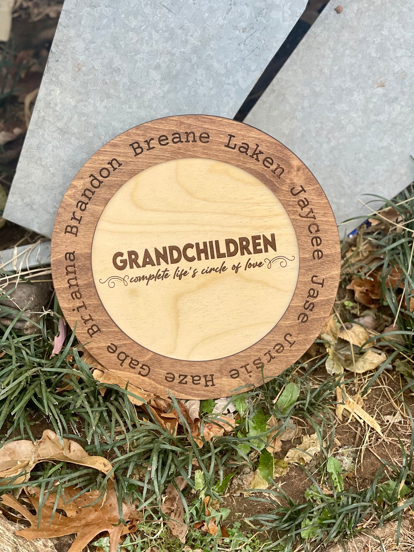 Personalized Grandparents Sign | Wood Engraved with Grandkids’ Names | “Grandchildren Complete Life's Circle of Love”