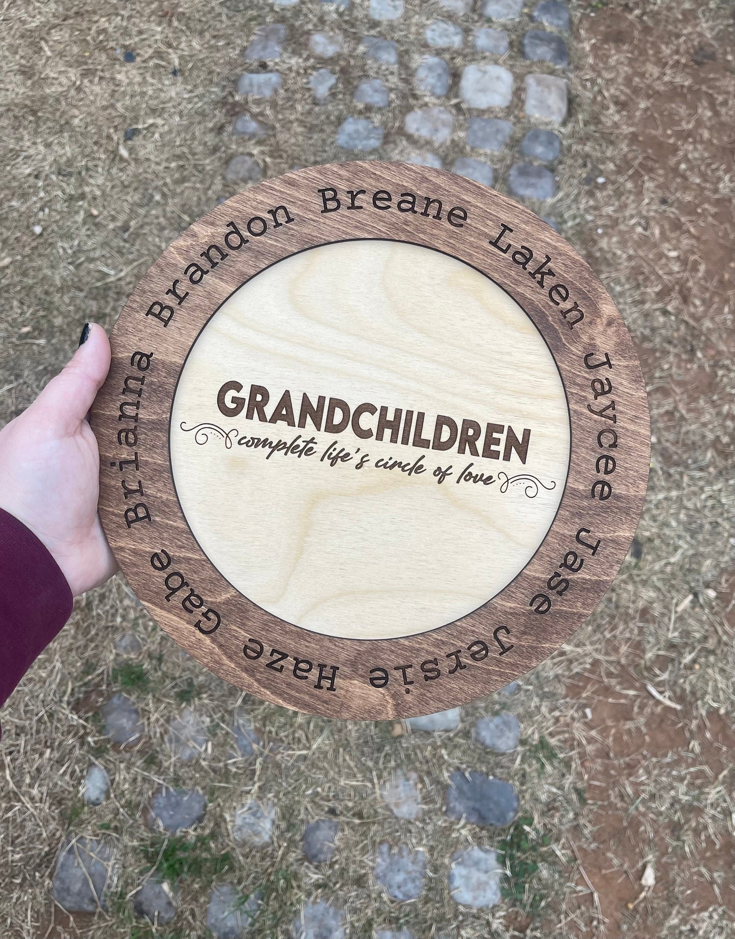 Personalized Grandparents Sign | Wood Engraved with Grandkids’ Names | “Grandchildren Complete Life's Circle of Love”