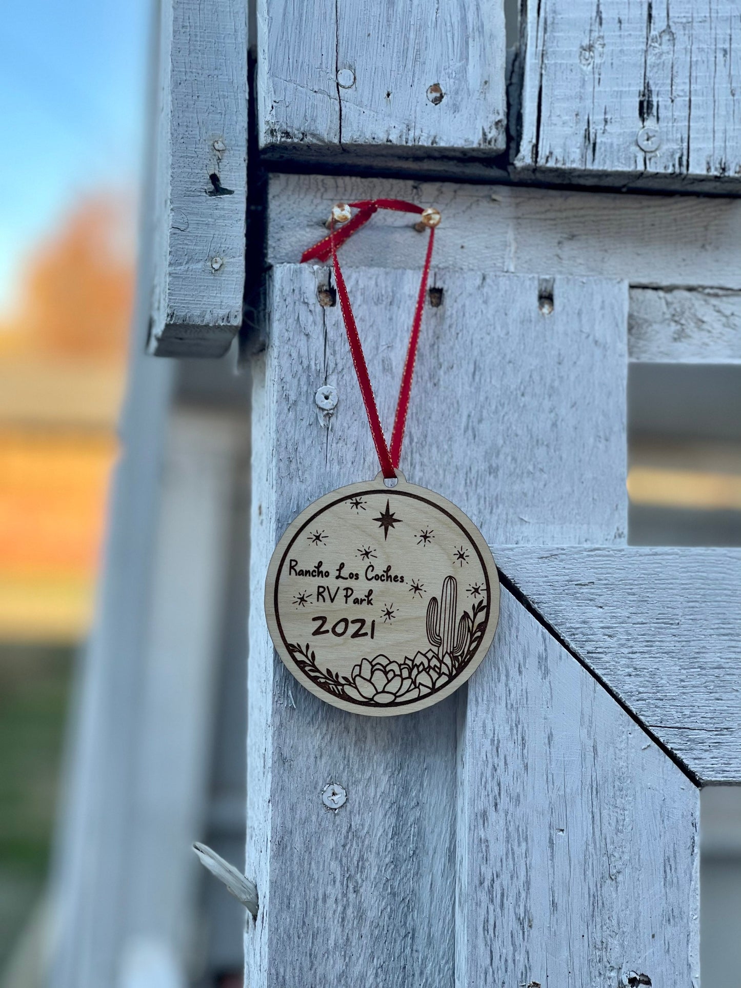 Custom Personalized Cactus & Lotus Flower Christmas Ornament | Engraved Wood | Rustic Decor flowers.