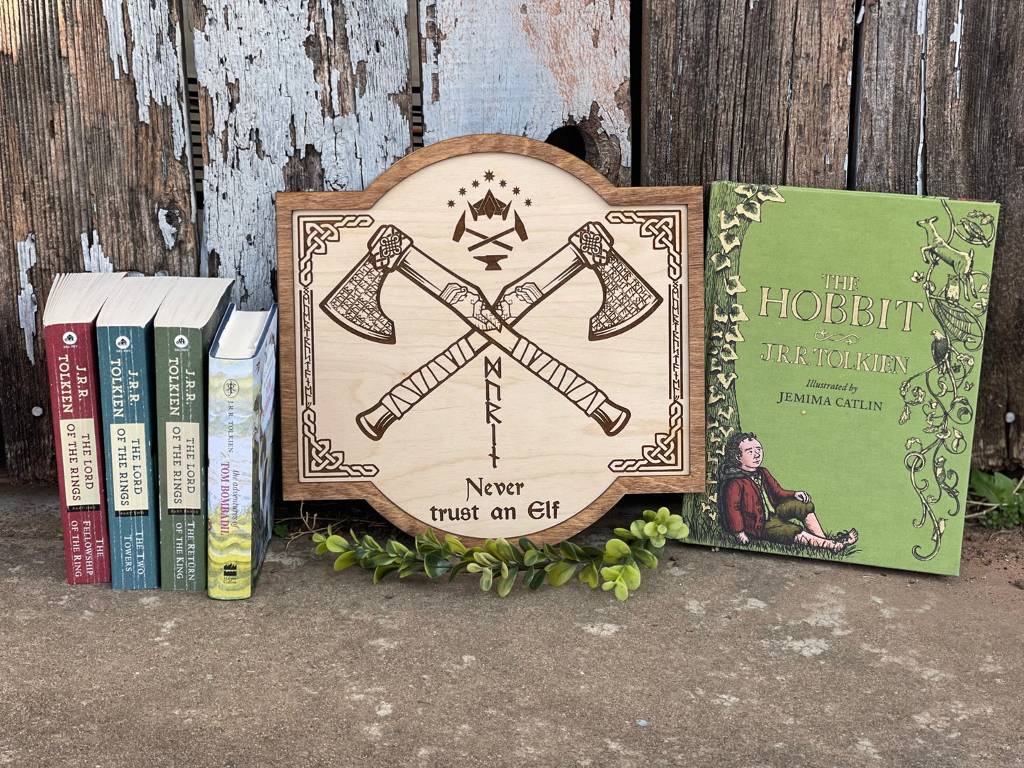 Never Trust an Elf Dwarven Runes Sign – Fantasy Decor | Battle Axe | Custom Sizes & Hanging Options