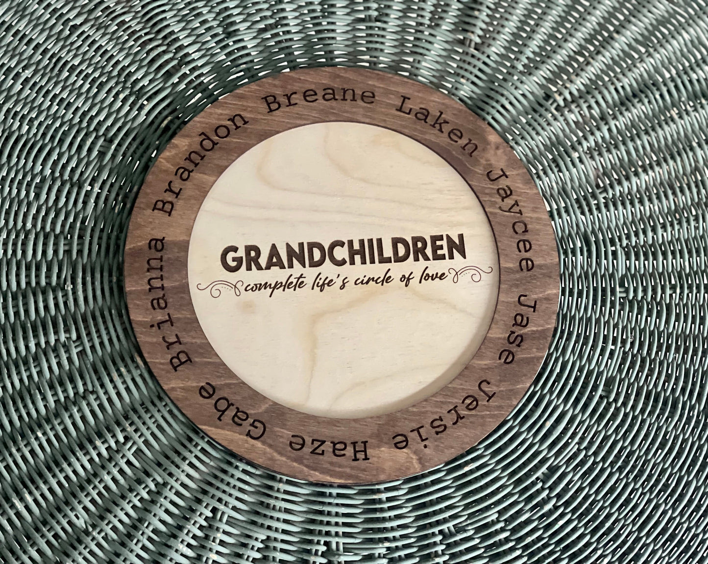 Personalized Grandparents Sign | Wood Engraved with Grandkids’ Names | “Grandchildren Complete Life's Circle of Love”