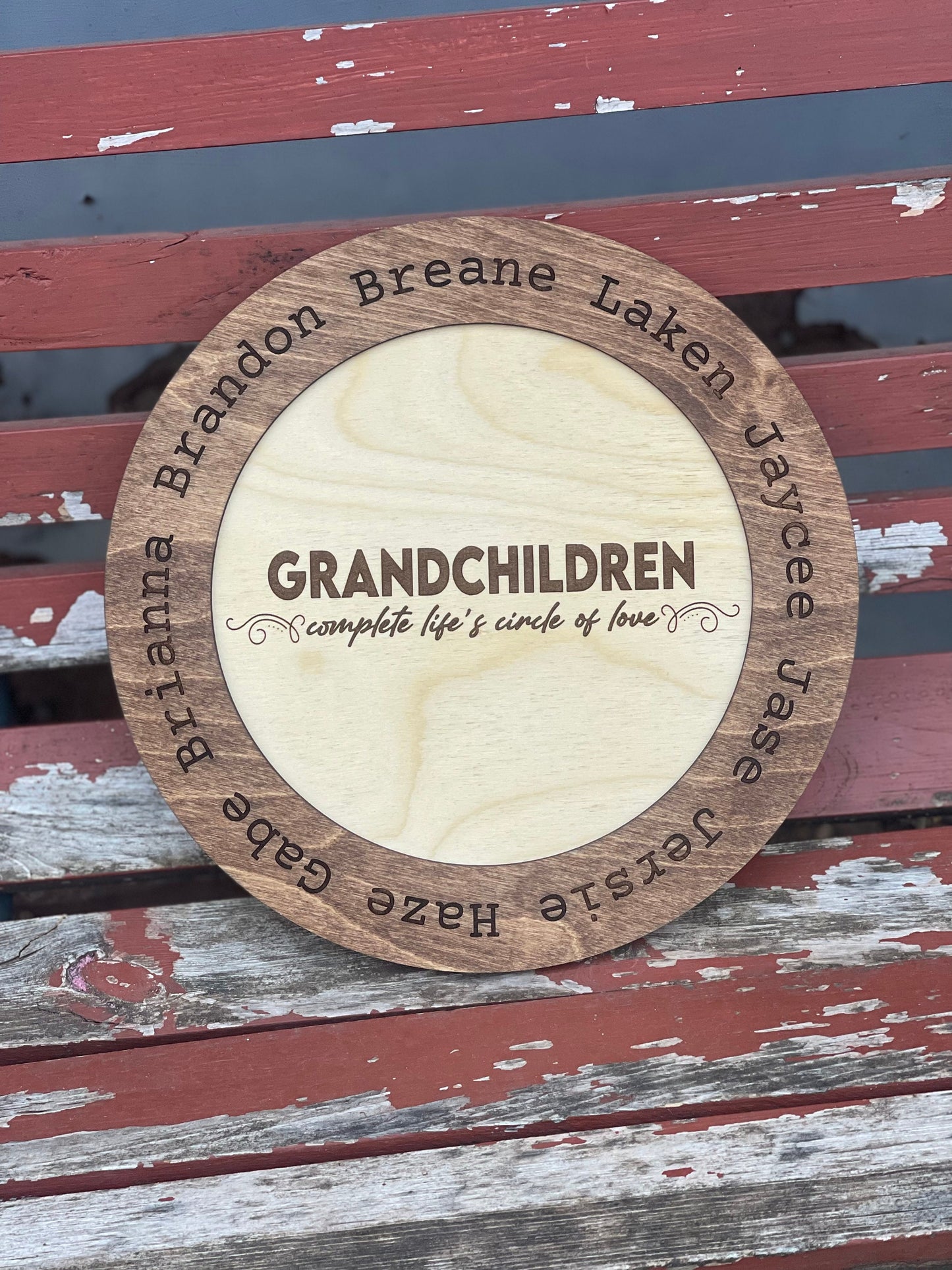 Personalized Grandparents Sign | Wood Engraved with Grandkids’ Names | “Grandchildren Complete Life's Circle of Love”