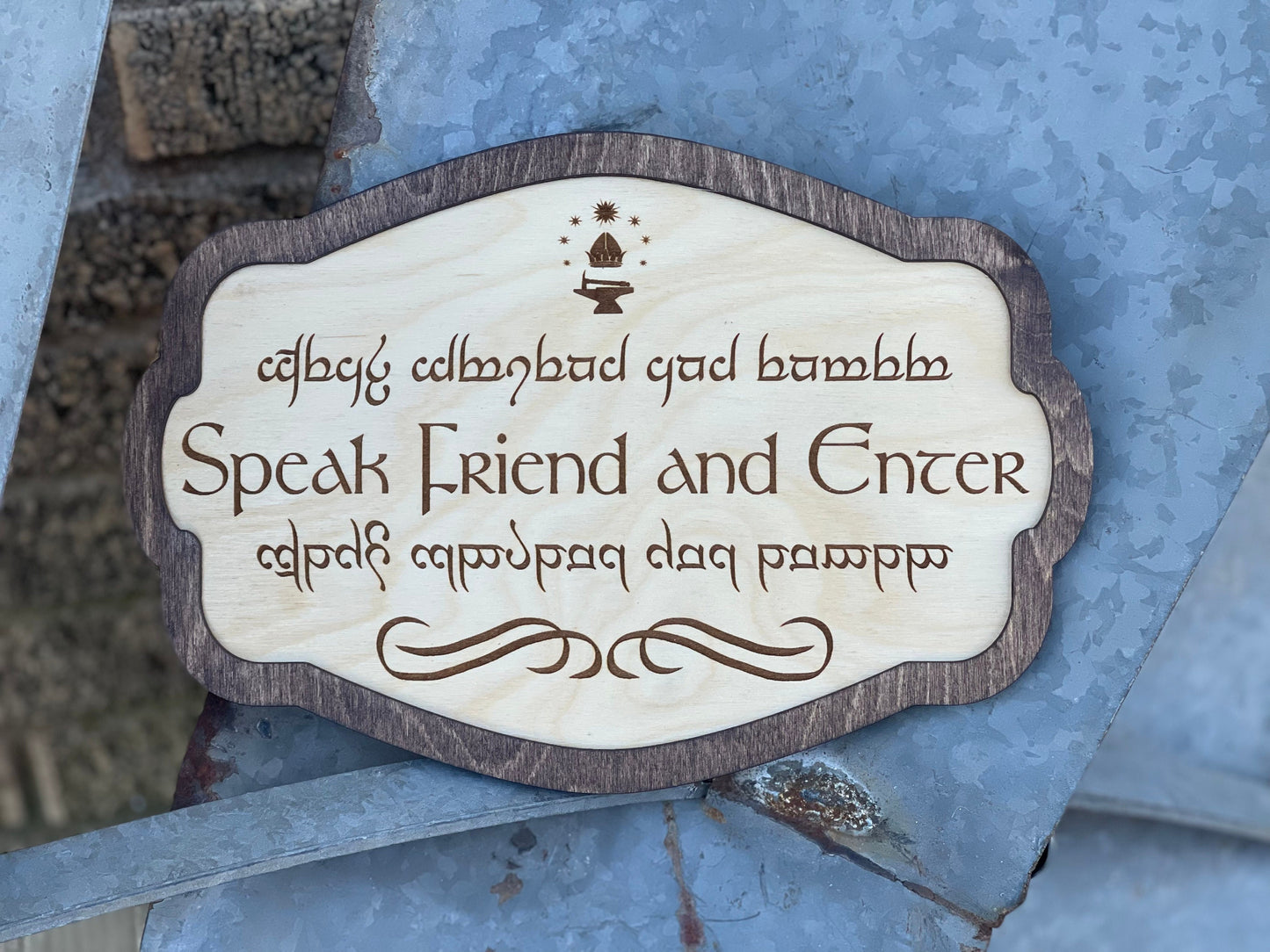 Speak Friend and Enter Elvish Wood Engraved Sign | Fantasy Ring Shire Wizard Gift Decor