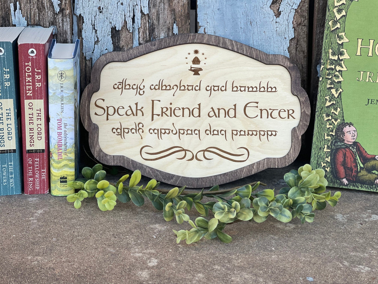 Speak Friend and Enter Elvish Wood Engraved Sign | Fantasy Ring Shire Wizard Gift Decor