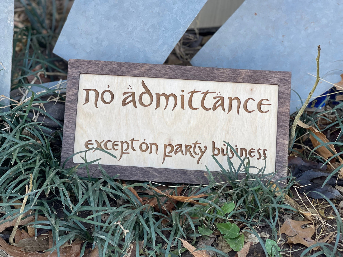 No Admittance Except On Party Business Wood Engraved Sign – Fantasy Inspired Decor | Custom Sizes & Finishes