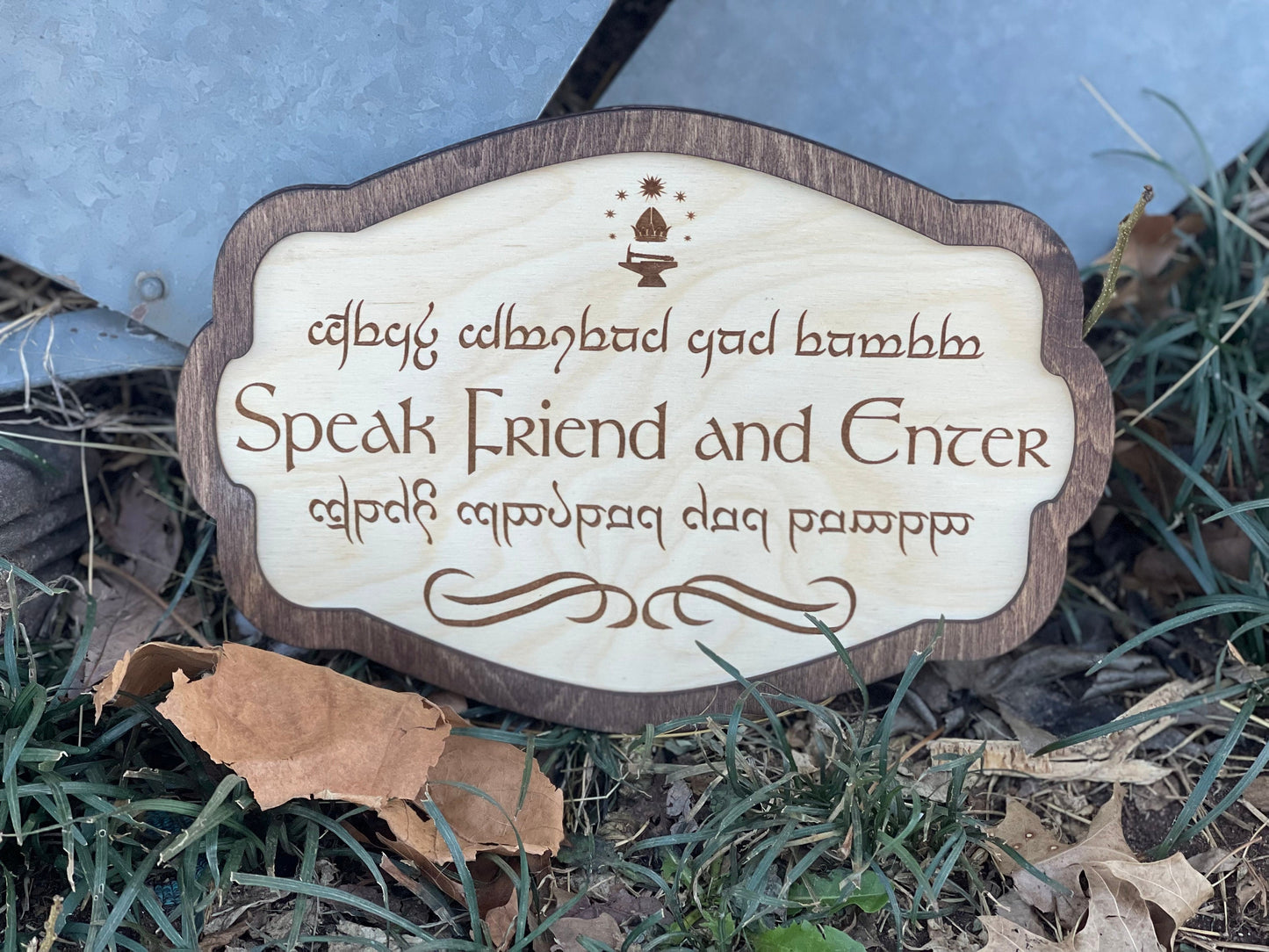 Speak Friend and Enter Elvish Wood Engraved Sign | Fantasy Ring Shire Wizard Gift Decor