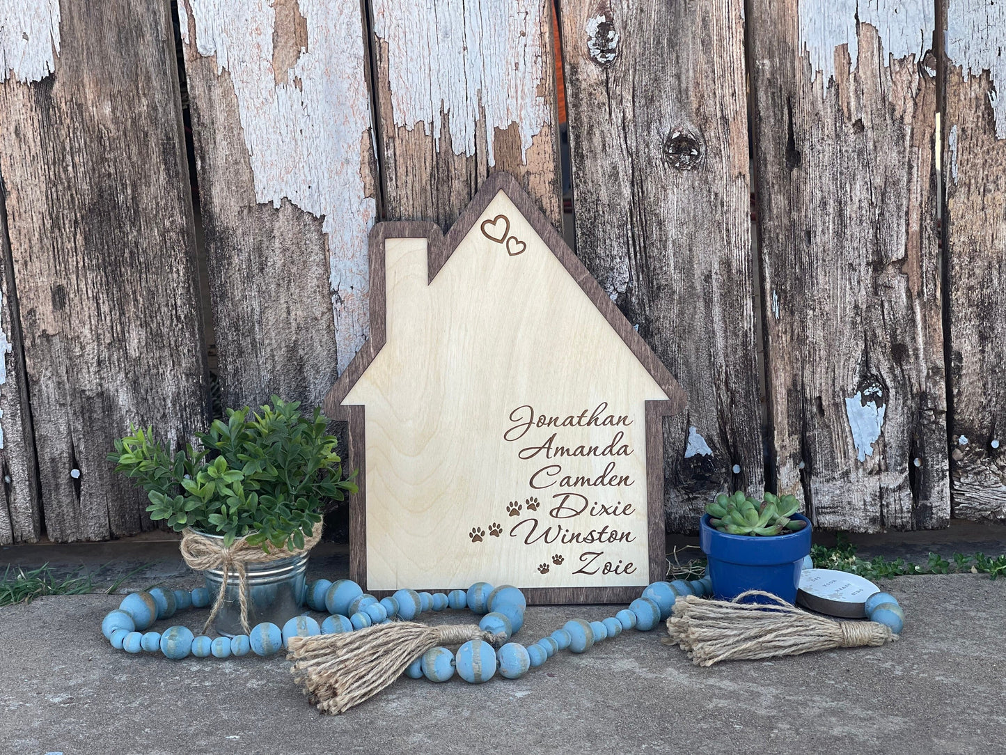 Family Home Sign with Kids and Pet Names