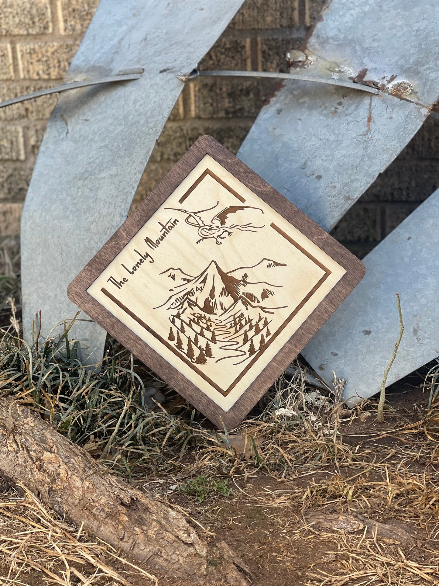 The Lonely Mountain - Engraved Wood Sign | Fantasy Ring & Shire -Inspired Wall Decor for Home or Office