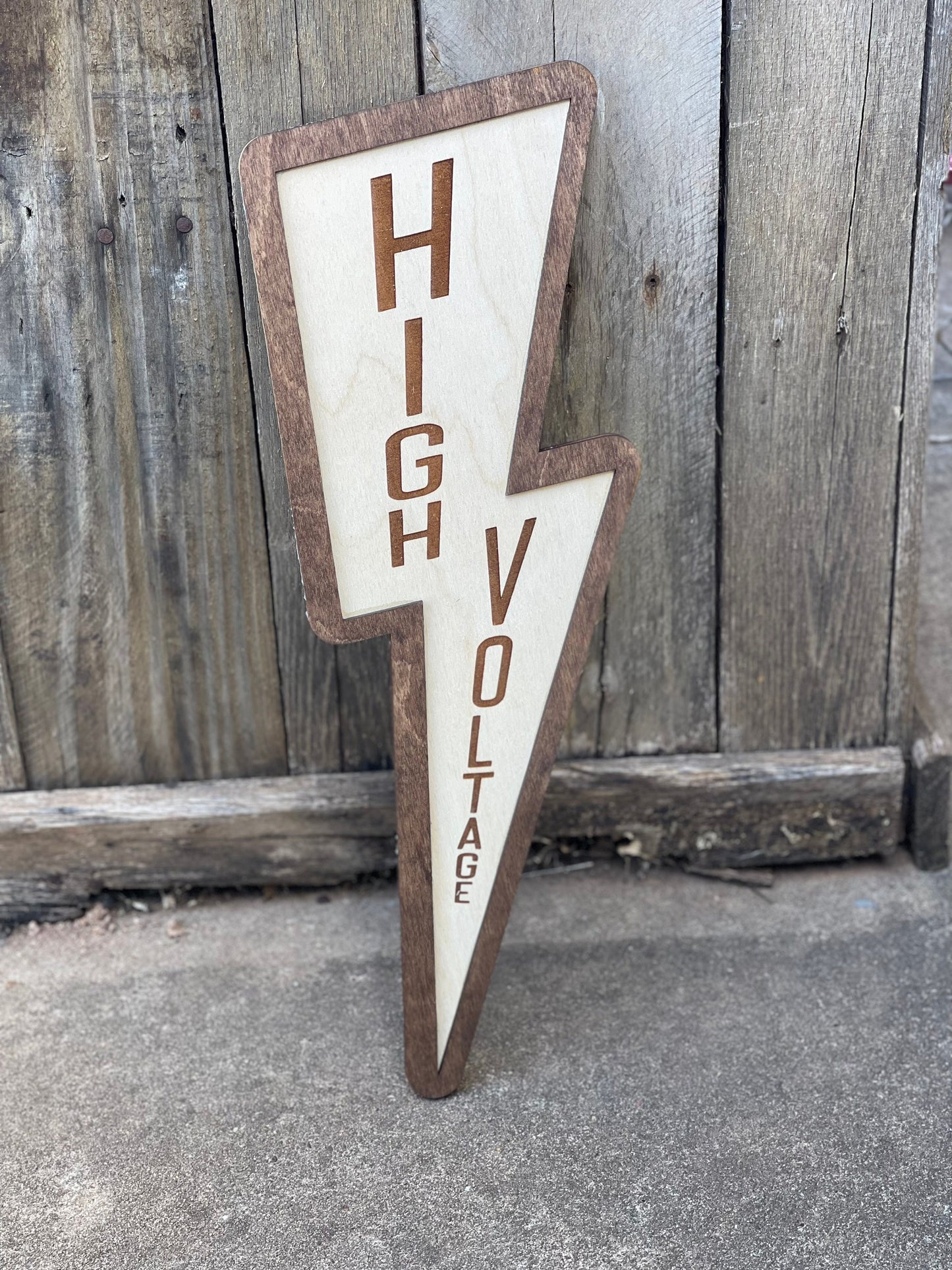 High Voltage Lineman Lightning Bolt Wood Engraved Sign | Man Cave Decor | Electrician Gift