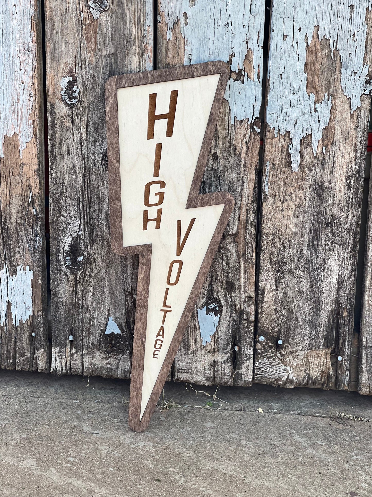 High Voltage Lineman Lightning Bolt Wood Engraved Sign | Man Cave Decor | Electrician Gift