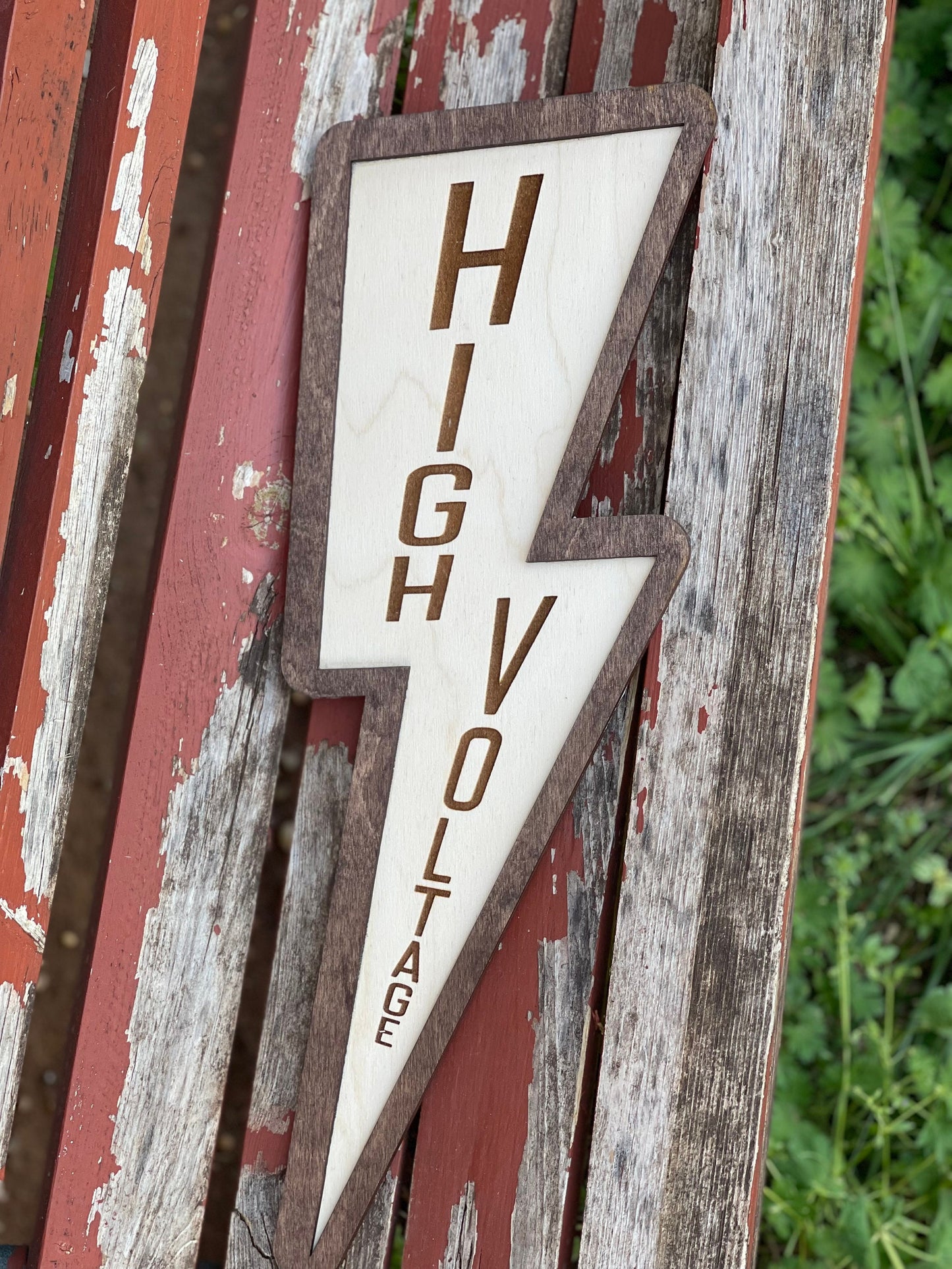 High Voltage Lineman Lightning Bolt Wood Engraved Sign | Man Cave Decor | Electrician Gift