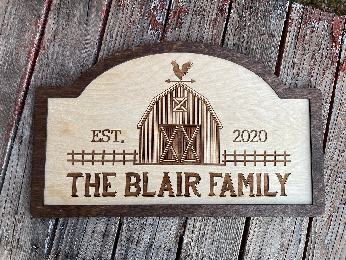 Country Farmhouse Personalized Name Sign | Custom Chicken Barn Last Name Sign | Rustic Wedding & Engagement Gift